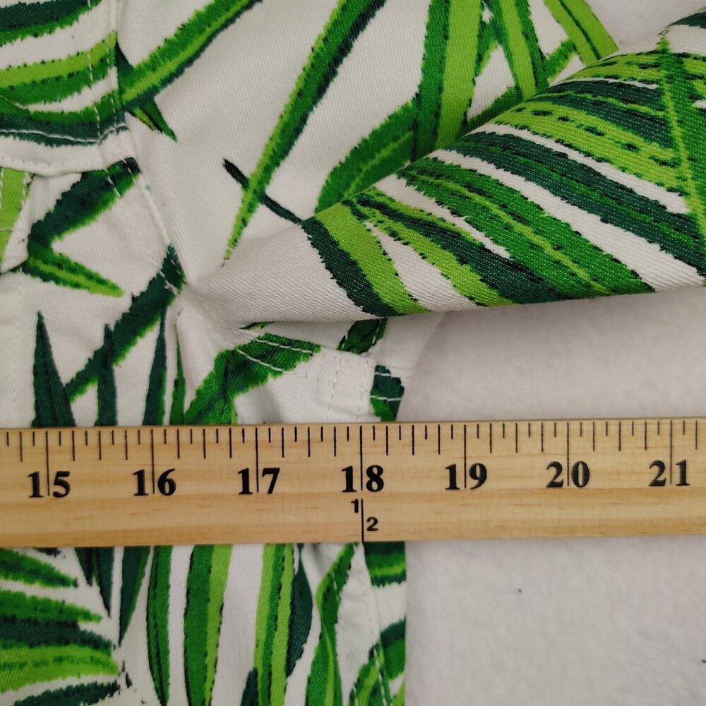 Michael Kors Denim Jacket Womens 4 White Green Palm Leaf Print - Picture 12 of 12
